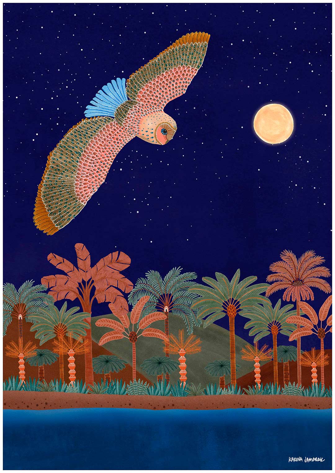 Moonlight Goodnight Flying Owl Fine Art Print