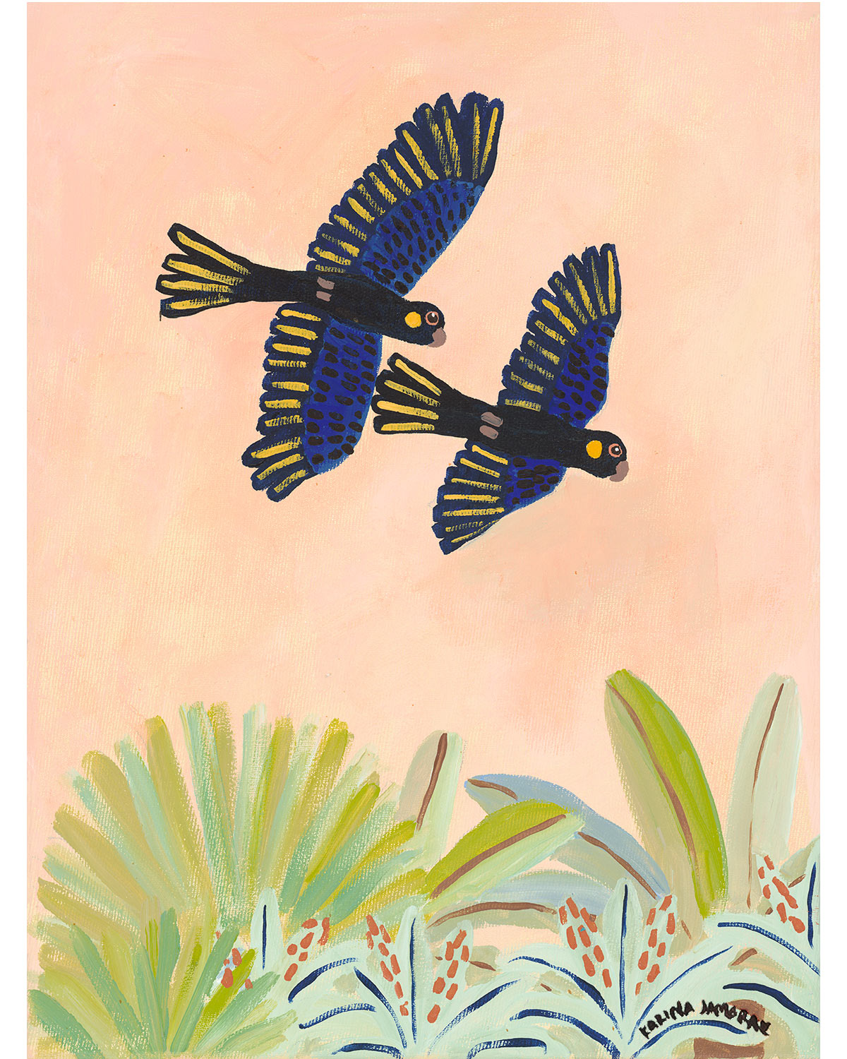 Black Cockatoos In Flight Original Painting