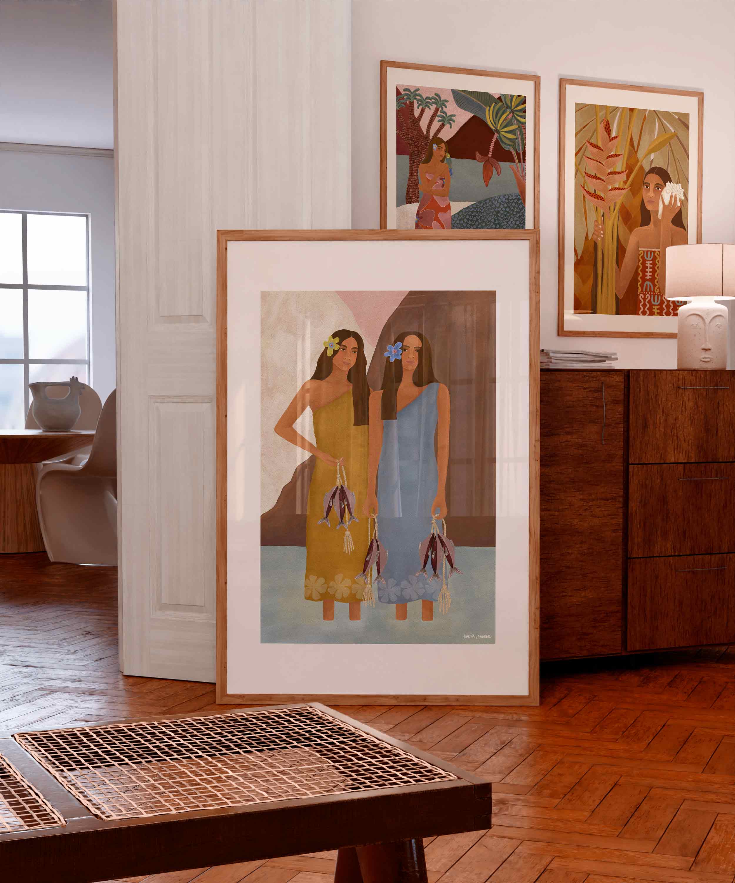 Island Girls Catching Fish Fine Art Print