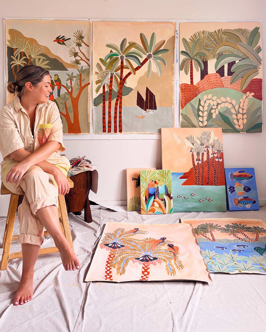 Parrots In Palms Original Painting