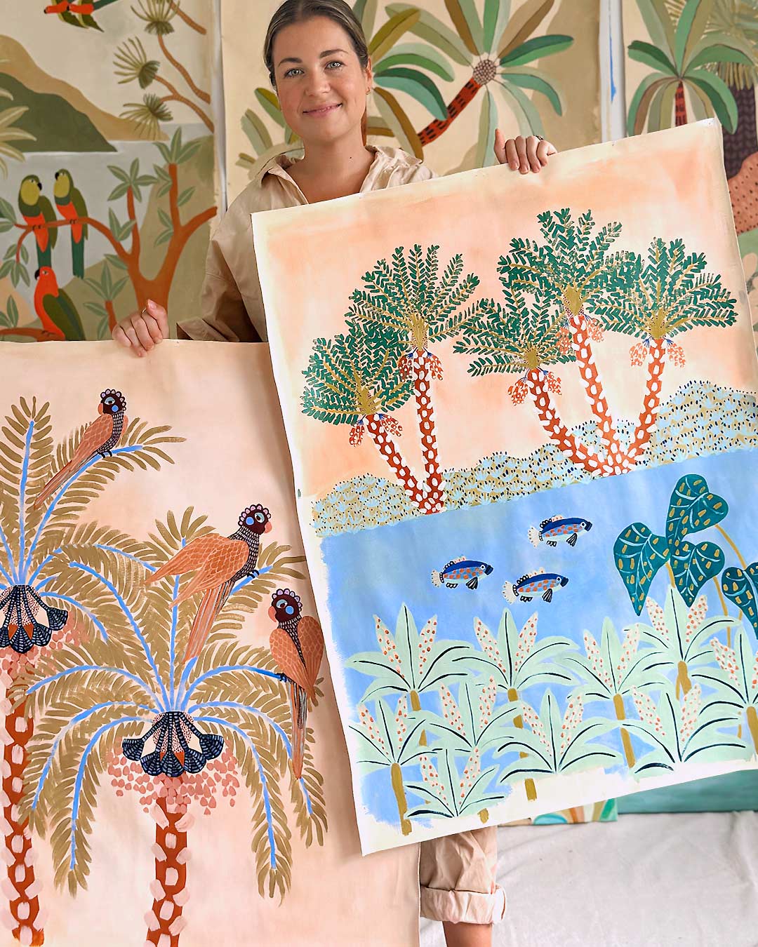 Parrots In Palms Original Painting