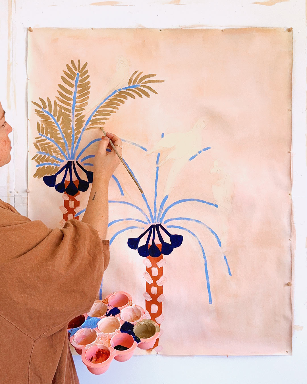 Parrots In Palms Original Painting