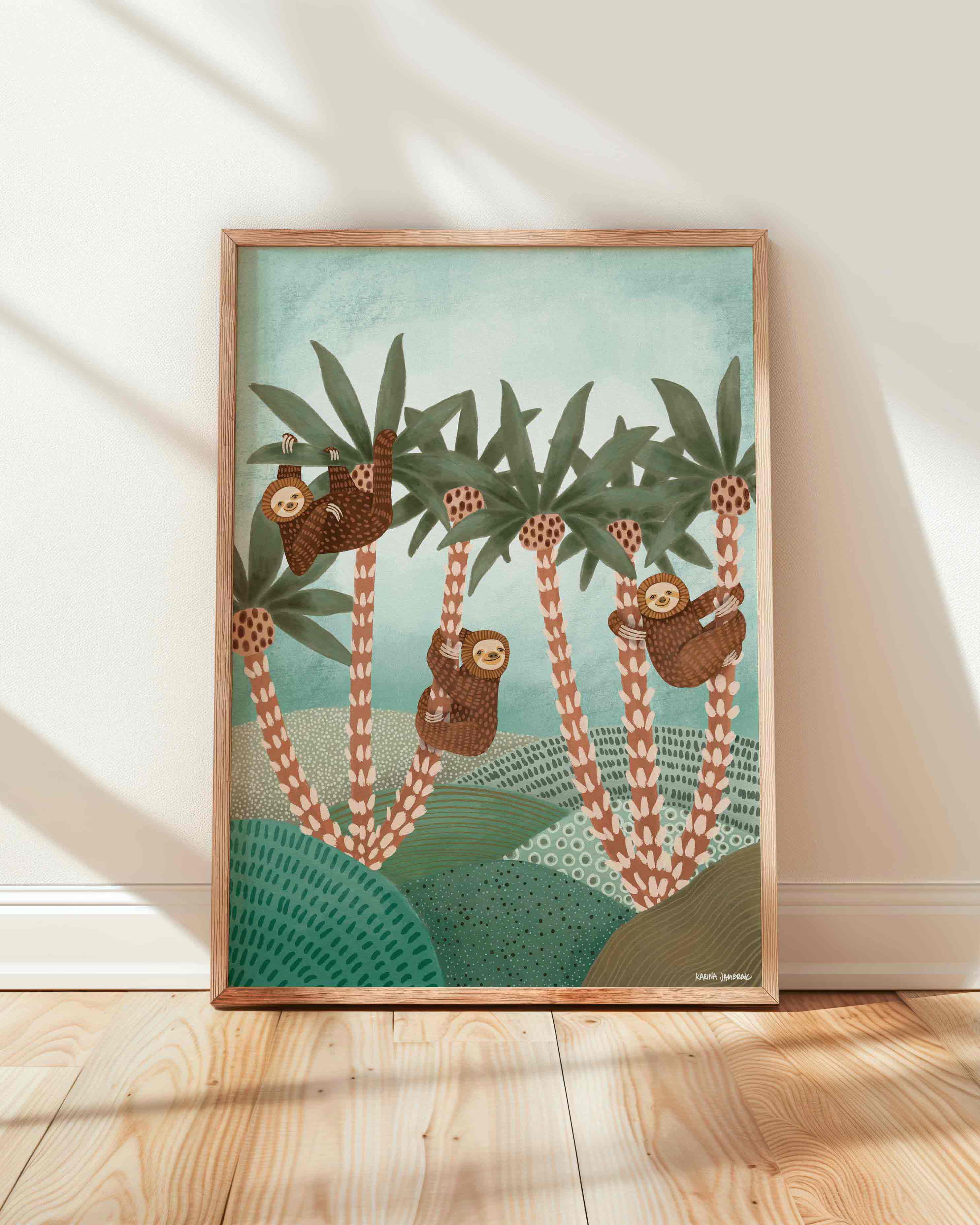 Sloths In Palms Fine Art Print