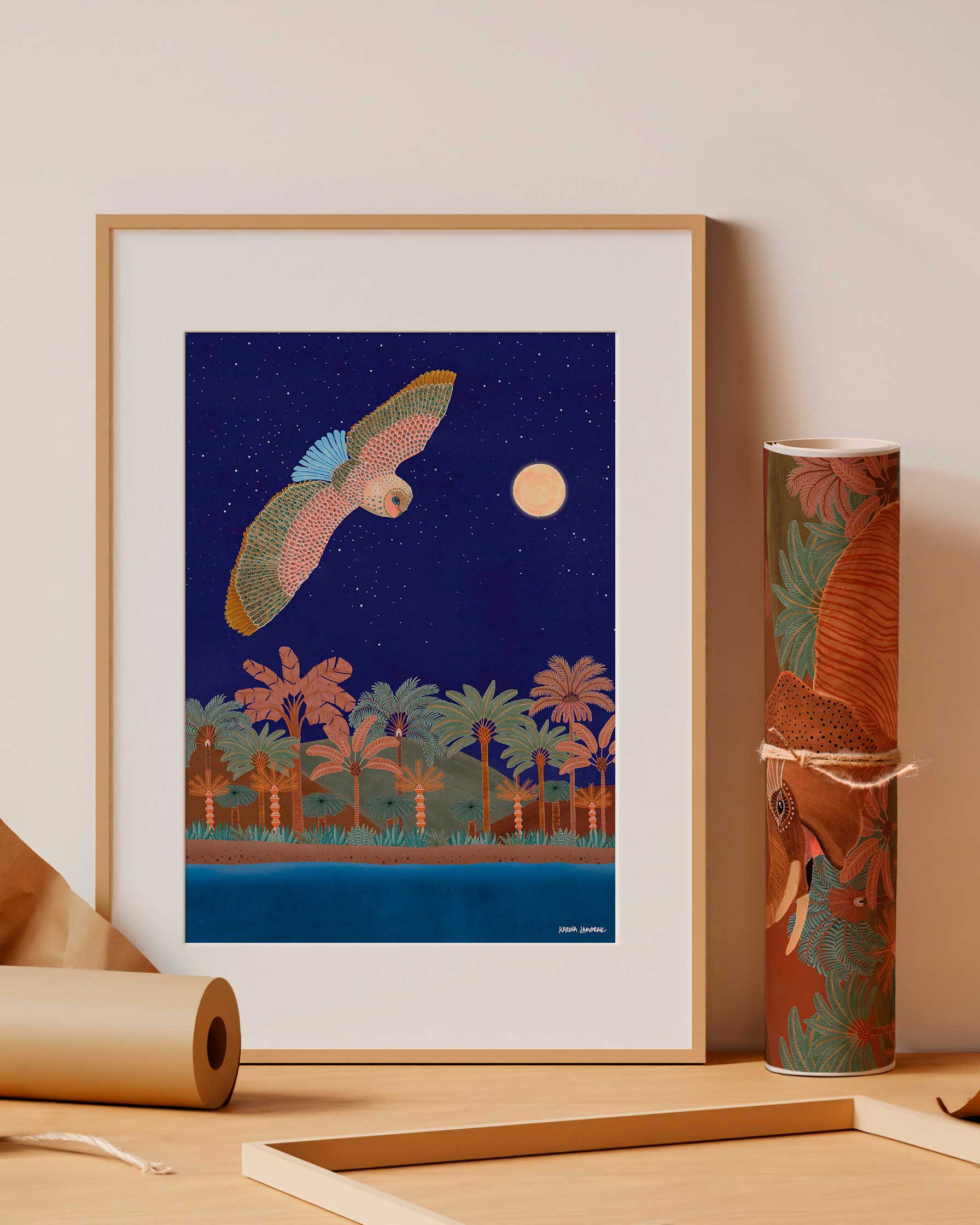 Moonlight Goodnight Flying Owl Fine Art Print