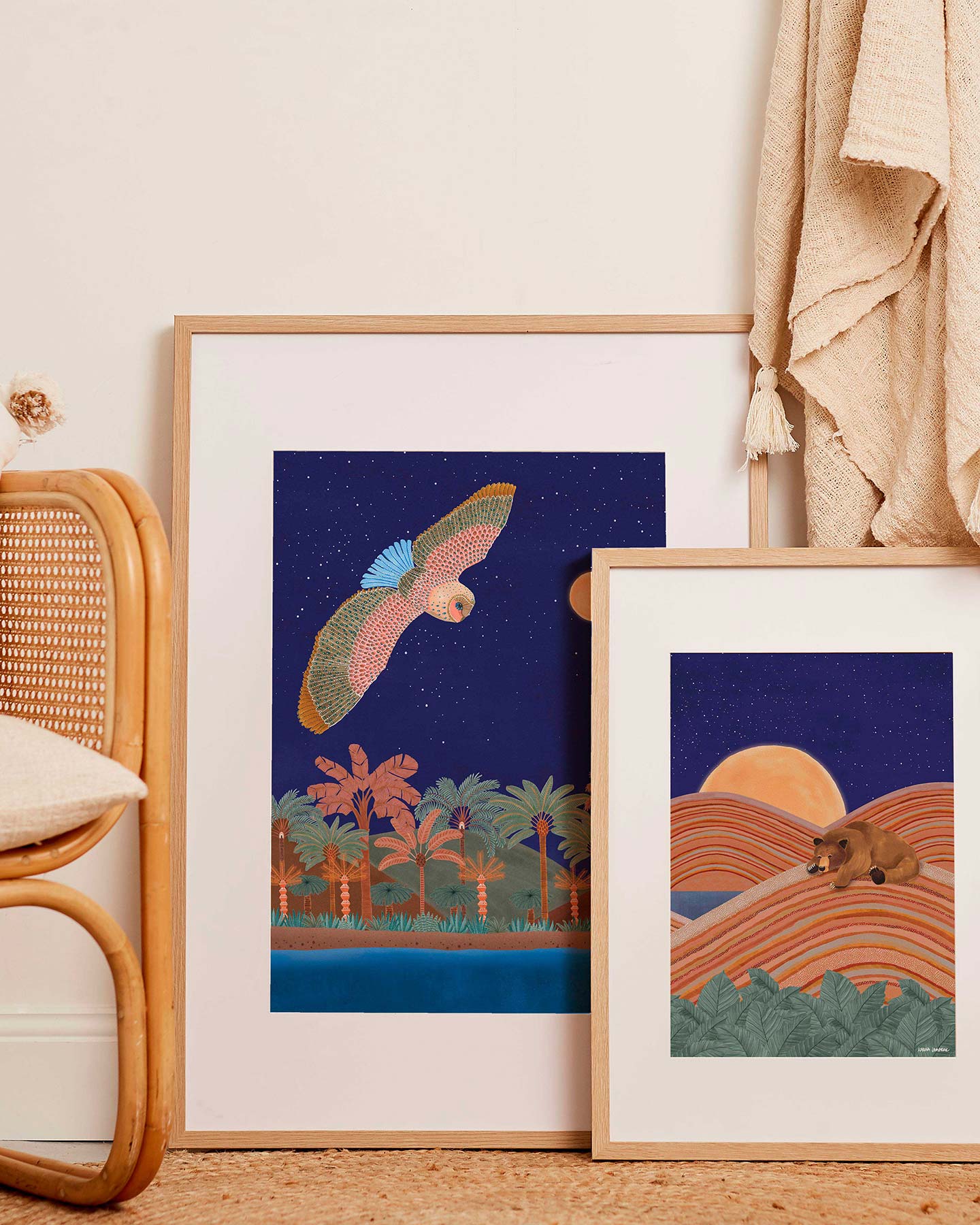 Moonlight Goodnight Flying Owl Fine Art Print