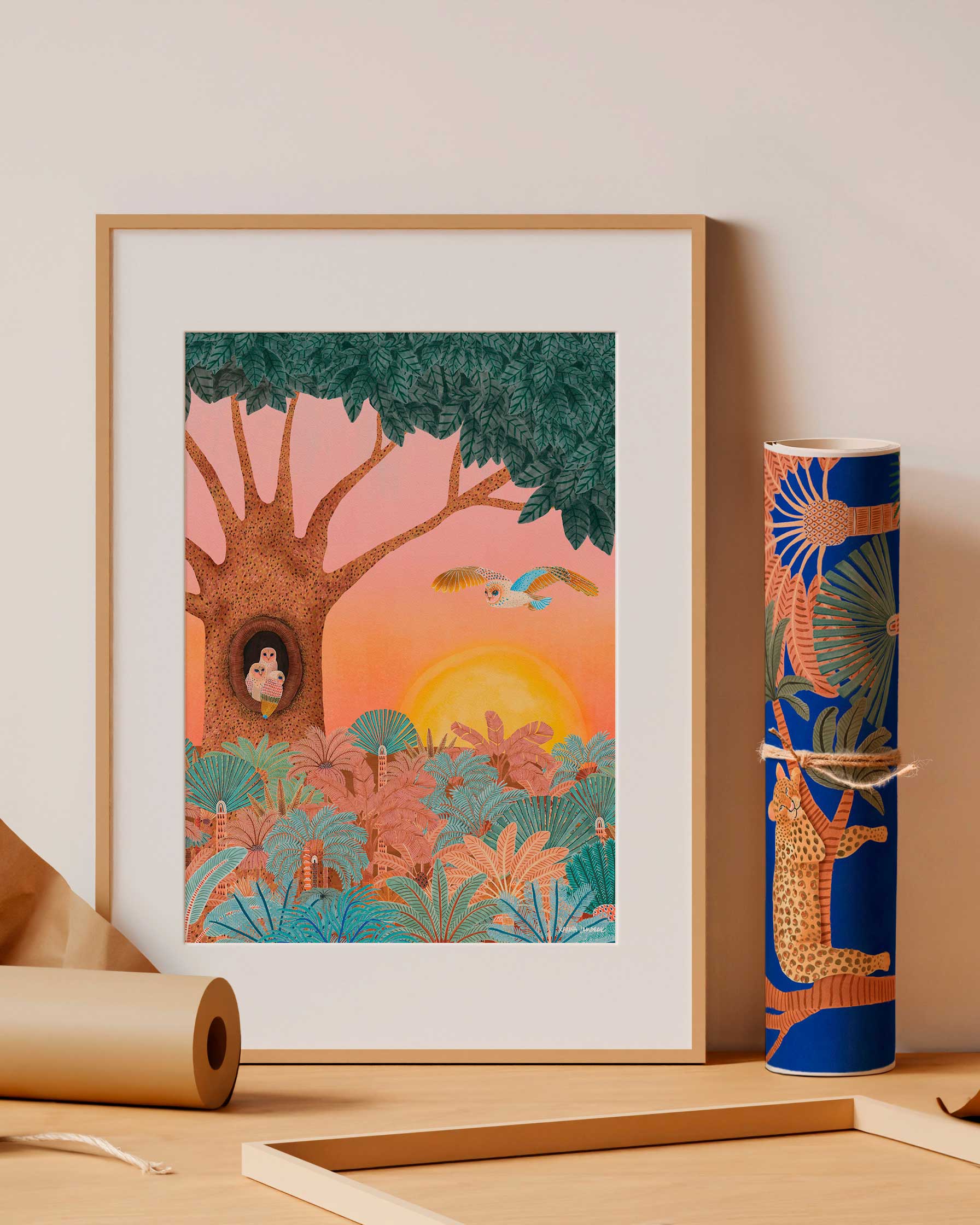Moonlight Goodnight Sunset Owl Fine Art Print