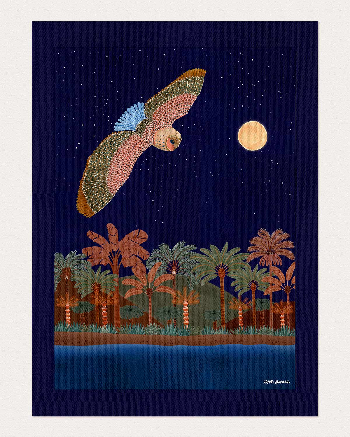Moonlight Goodnight Flying Owl Fine Art Print