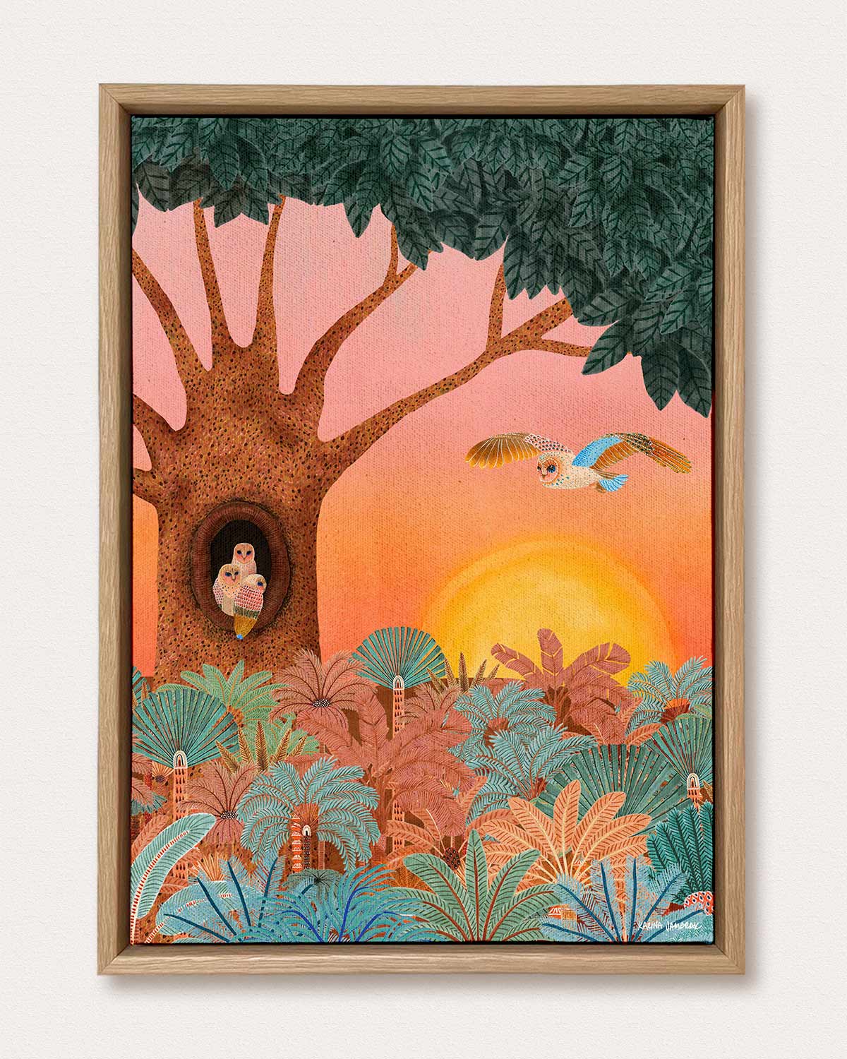 Moonlight Goodnight Sunset Owl Fine Art Print