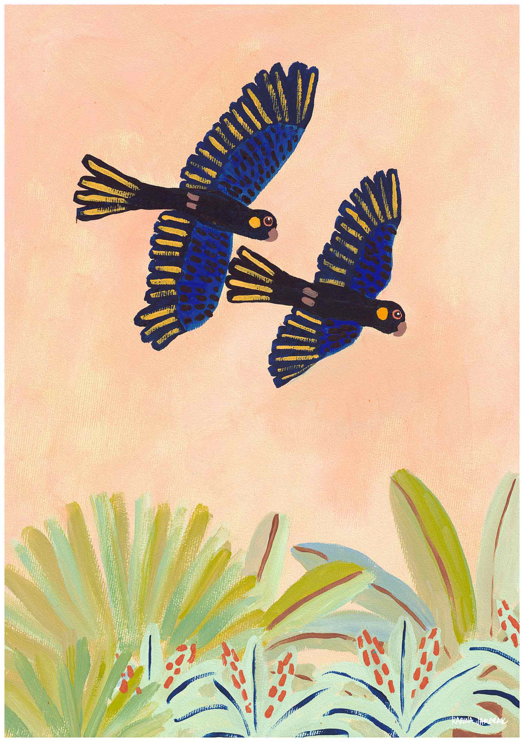 Black Cockatoos In Flight Fine Art Print