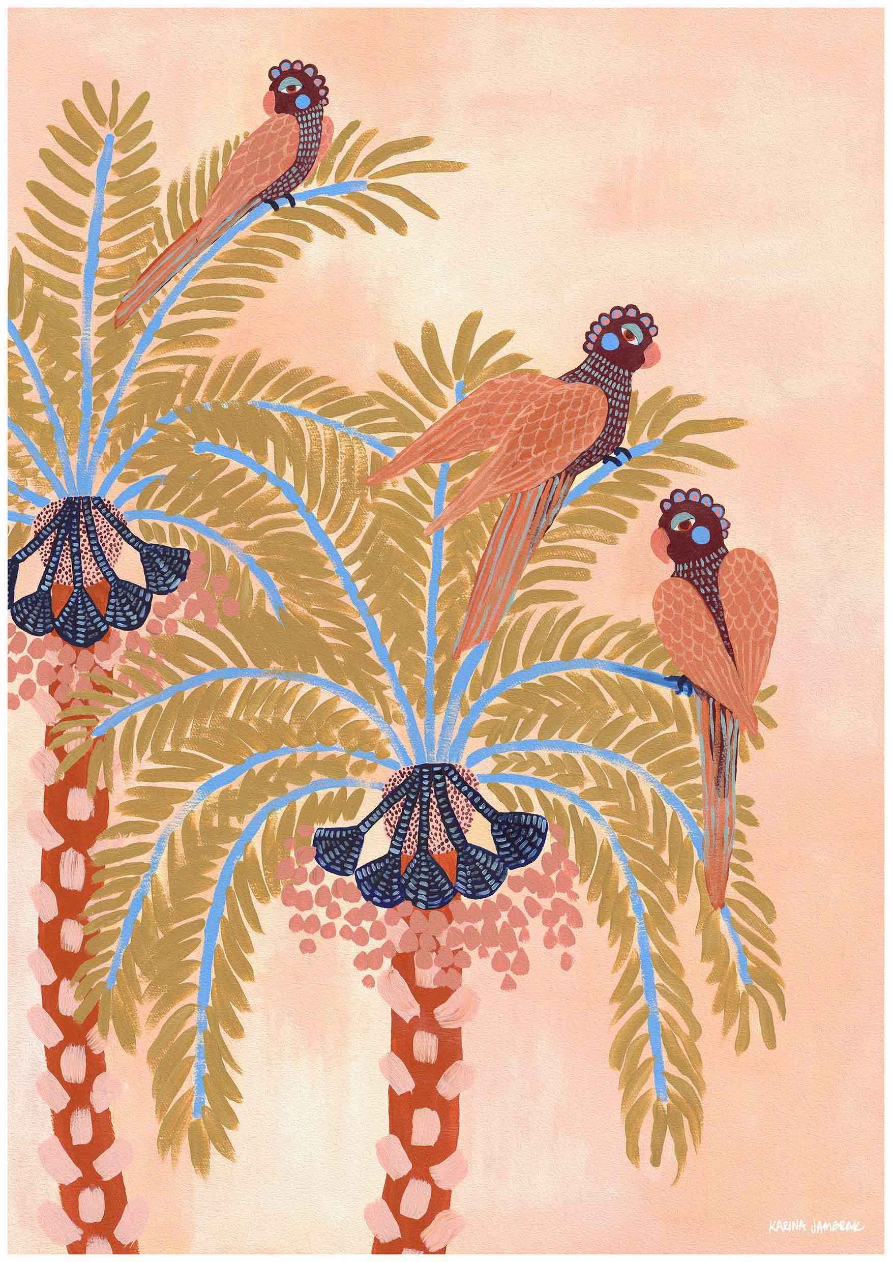 Parrots In Palms Fine Art Print