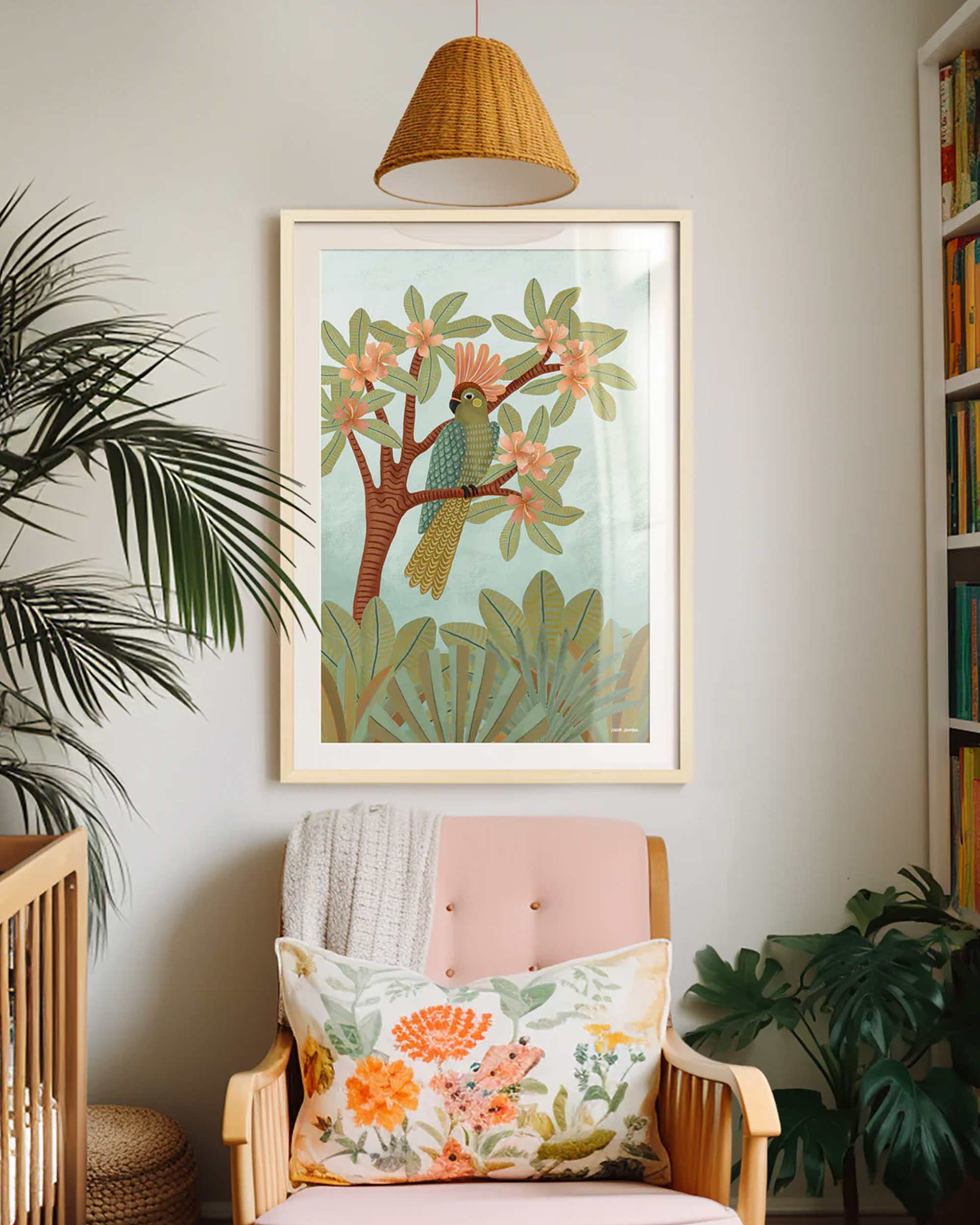 Parrot In Hibiscus Tree Fine Art Print