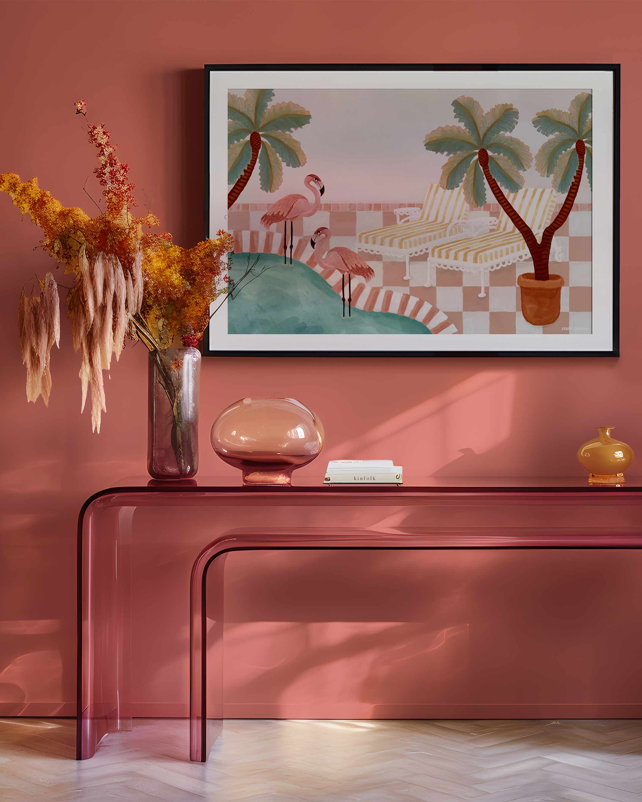 Pink Flamingo Garden Fine Art Print