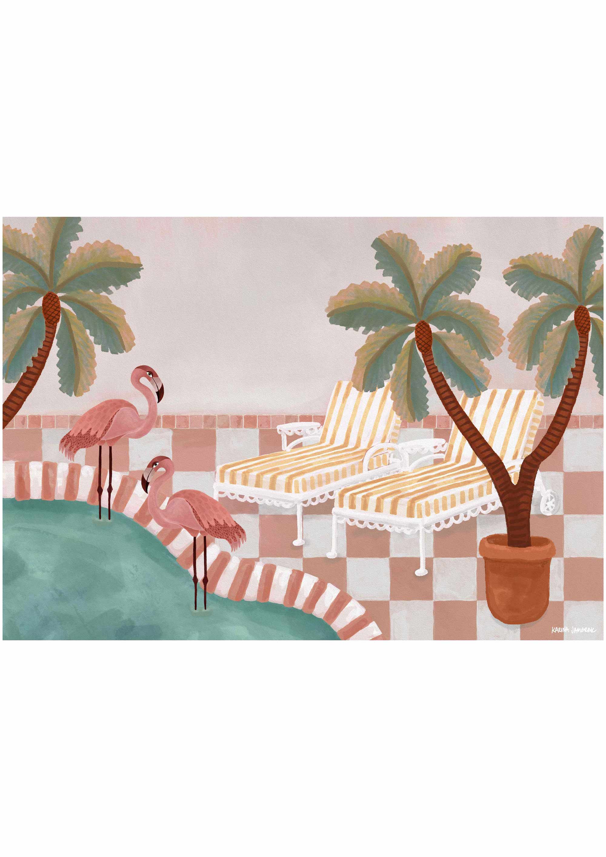 Pink Flamingo Garden Fine Art Print