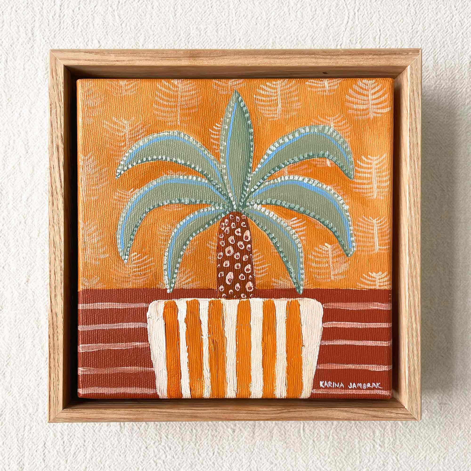 Mustard Wall Palm Framed Canvas Print