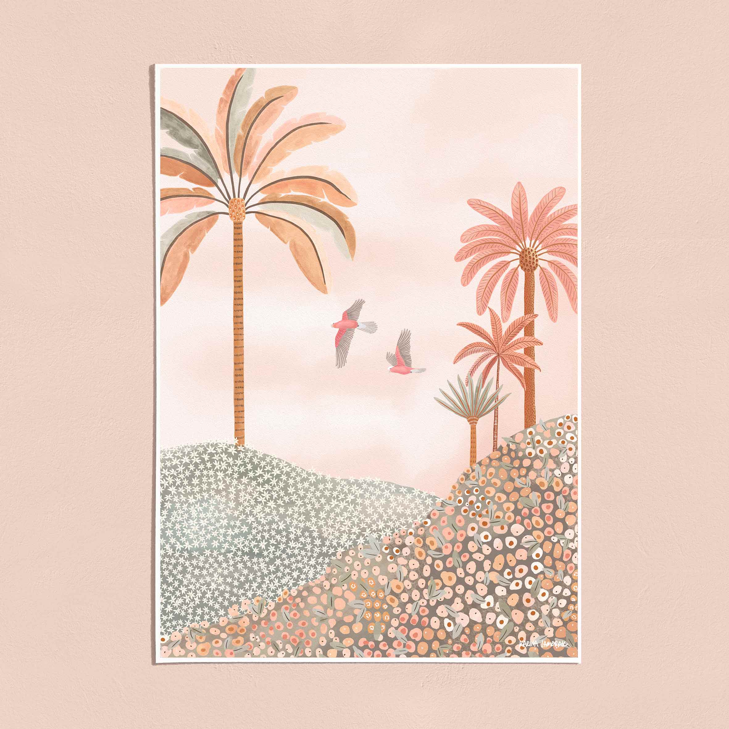 Wildflowers and Galahs Fine Art Print