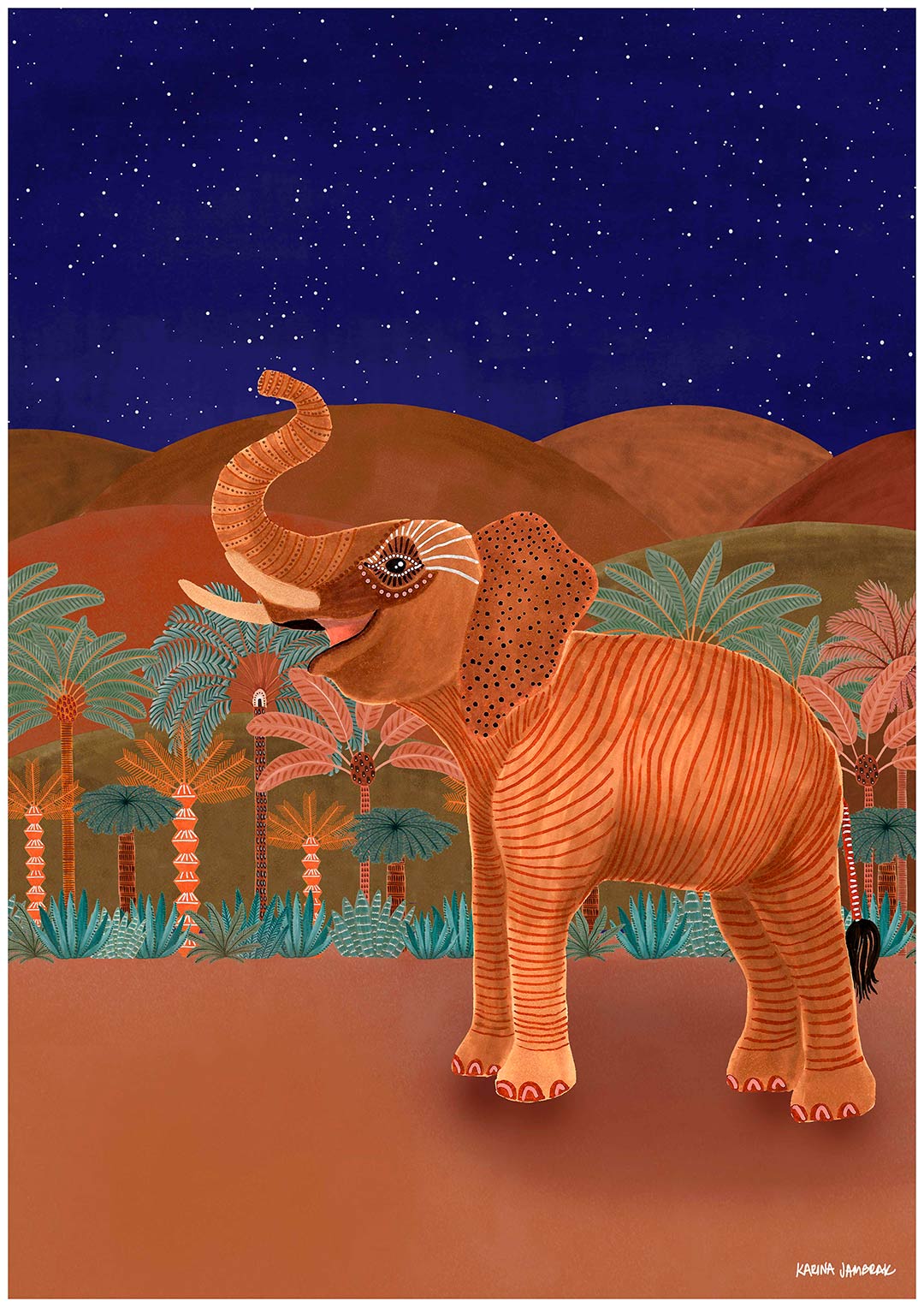 Moonlight Goodnight Elephant Fine Art Print