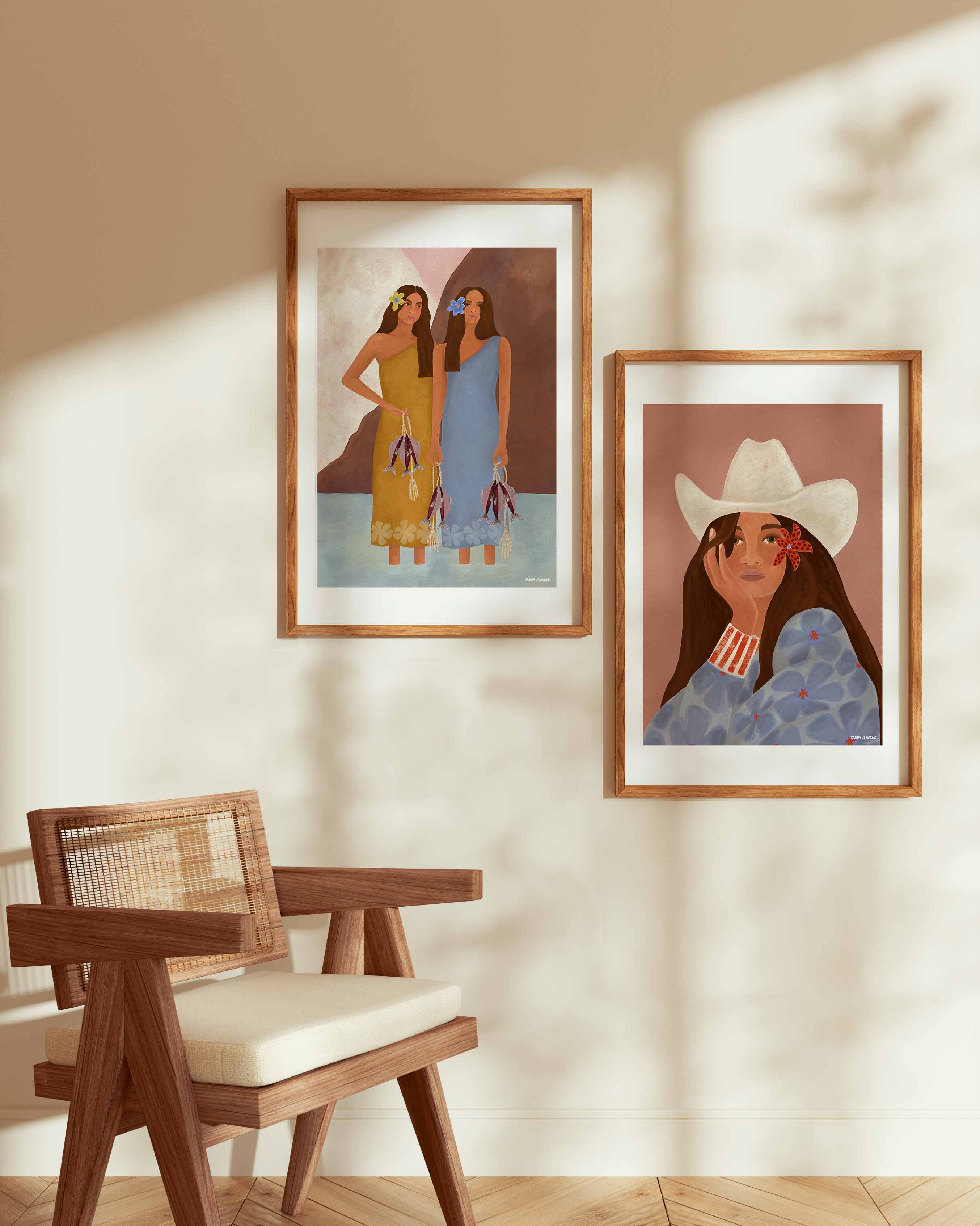 Island Girls Catching Fish Fine Art Print