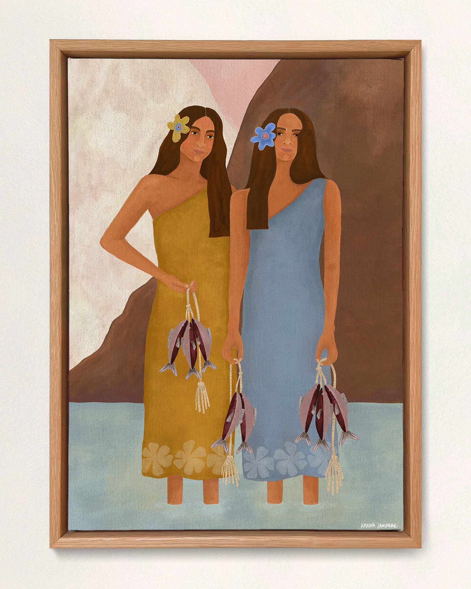 Island Girls Catching Fish Fine Art Print