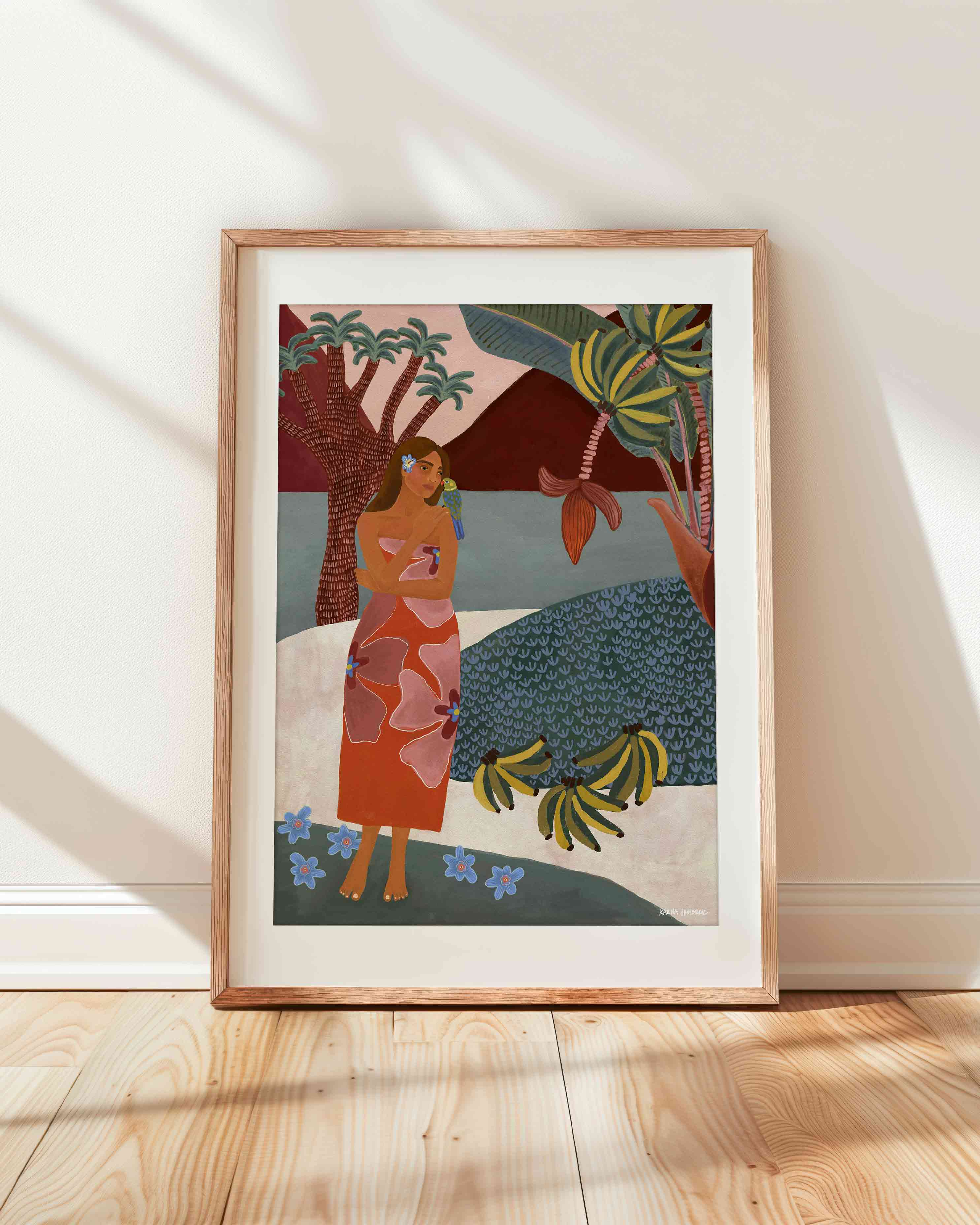 Island Walk With Parrot Fine Art Print