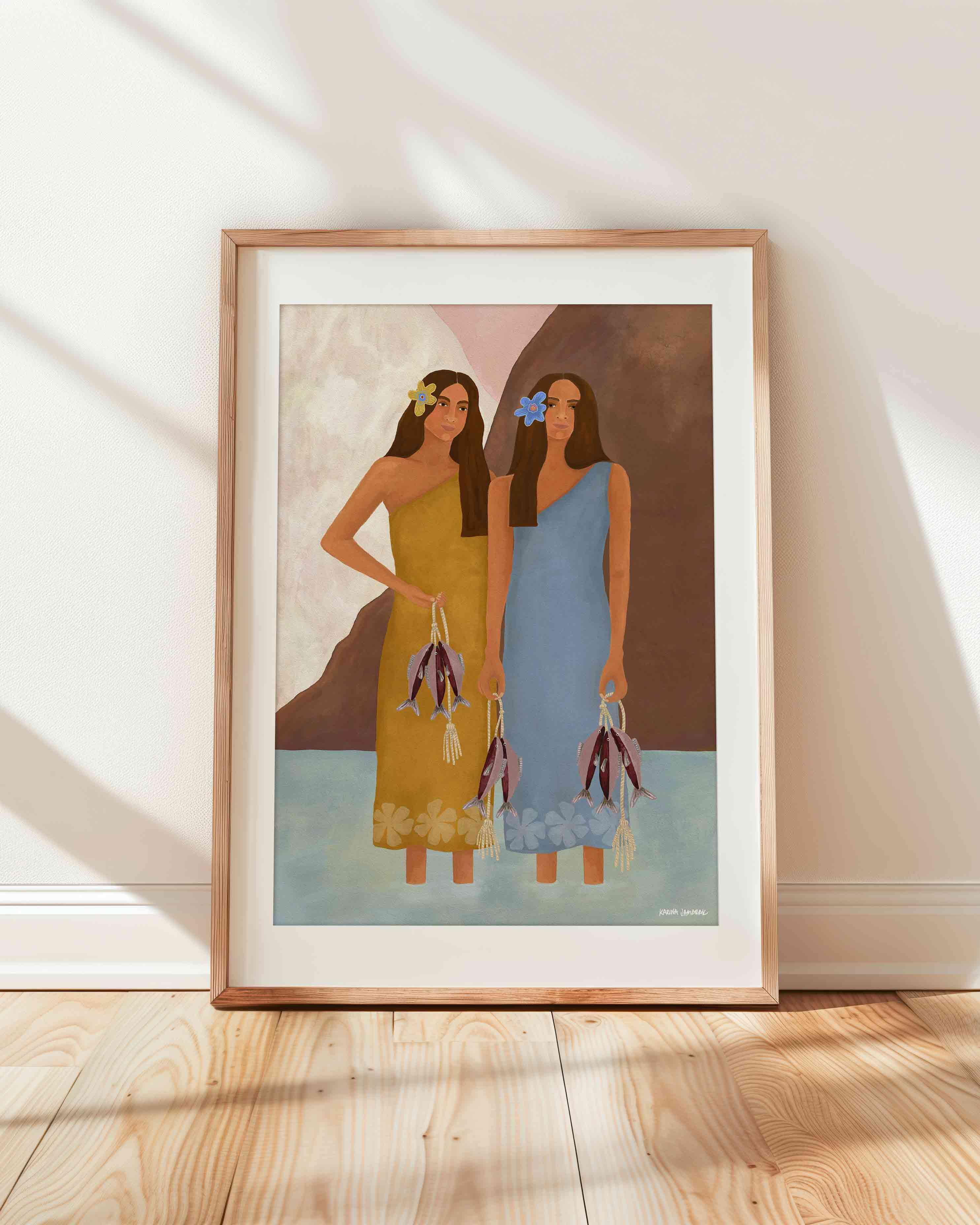 Island Girls Catching Fish Fine Art Print