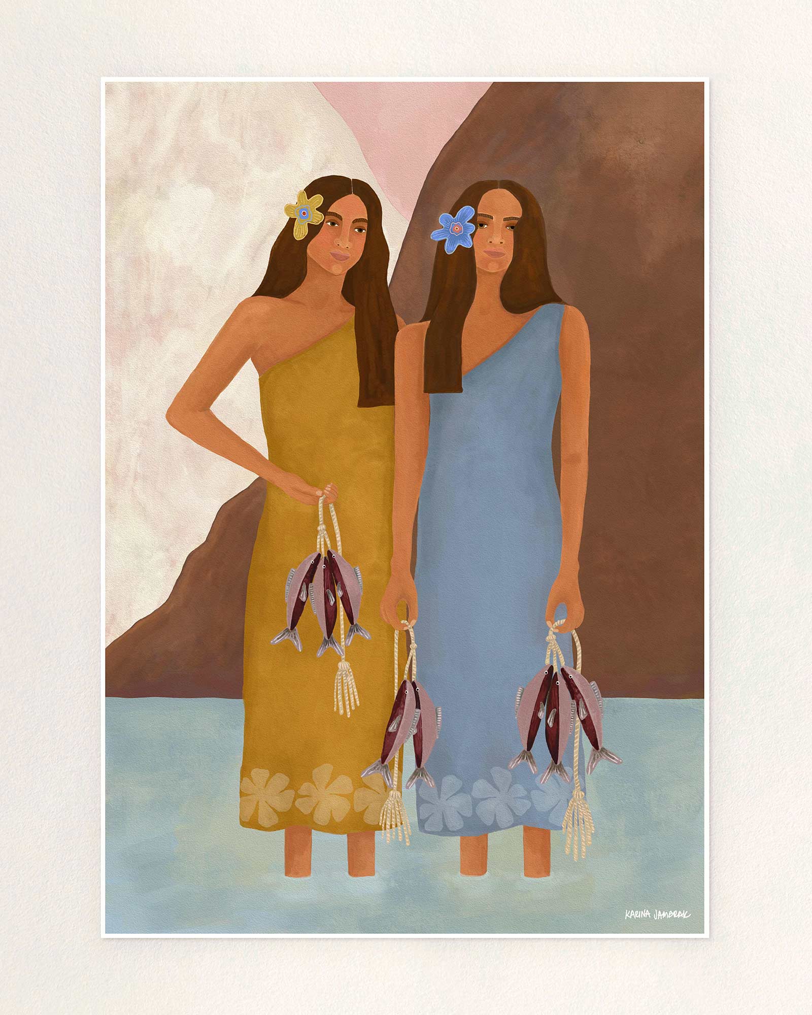 Island Girls Catching Fish Fine Art Print