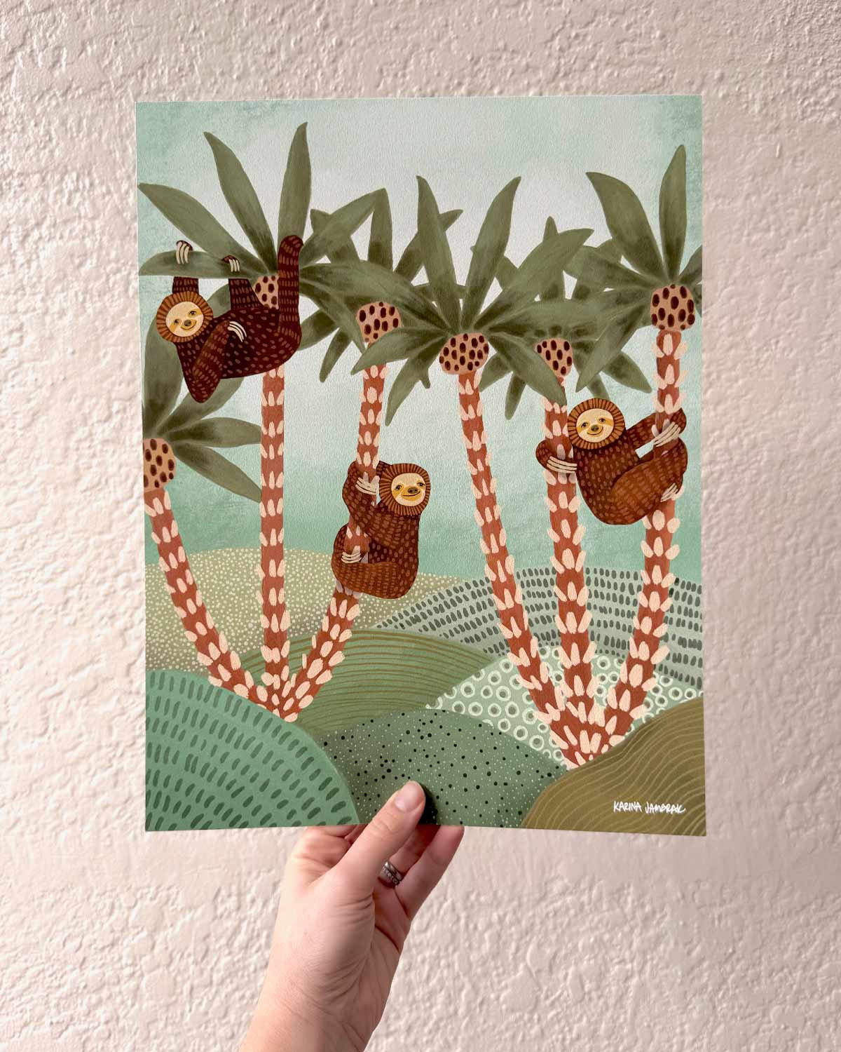 Sloths In Palms Fine Art Print