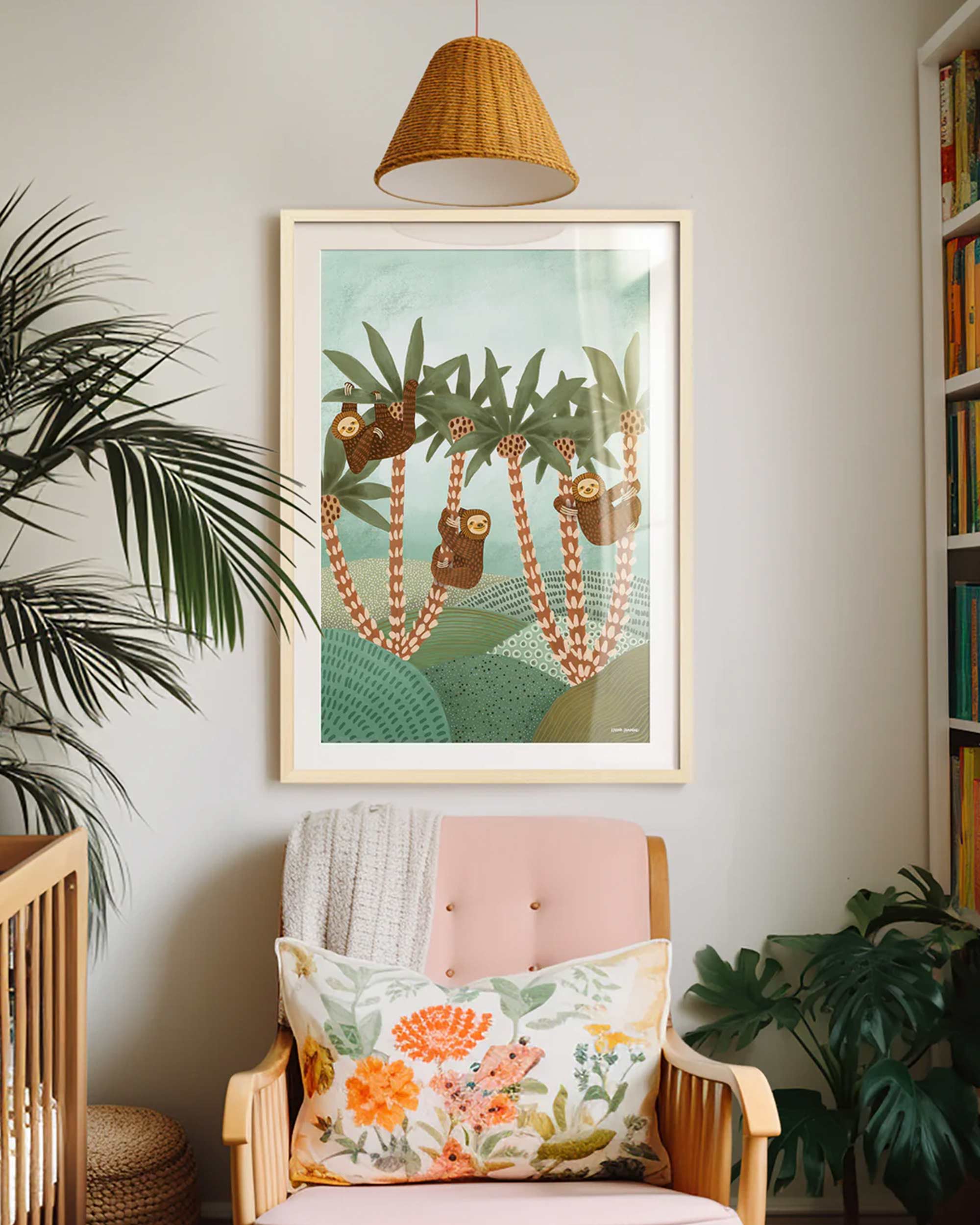 Sloths In Palms Fine Art Print